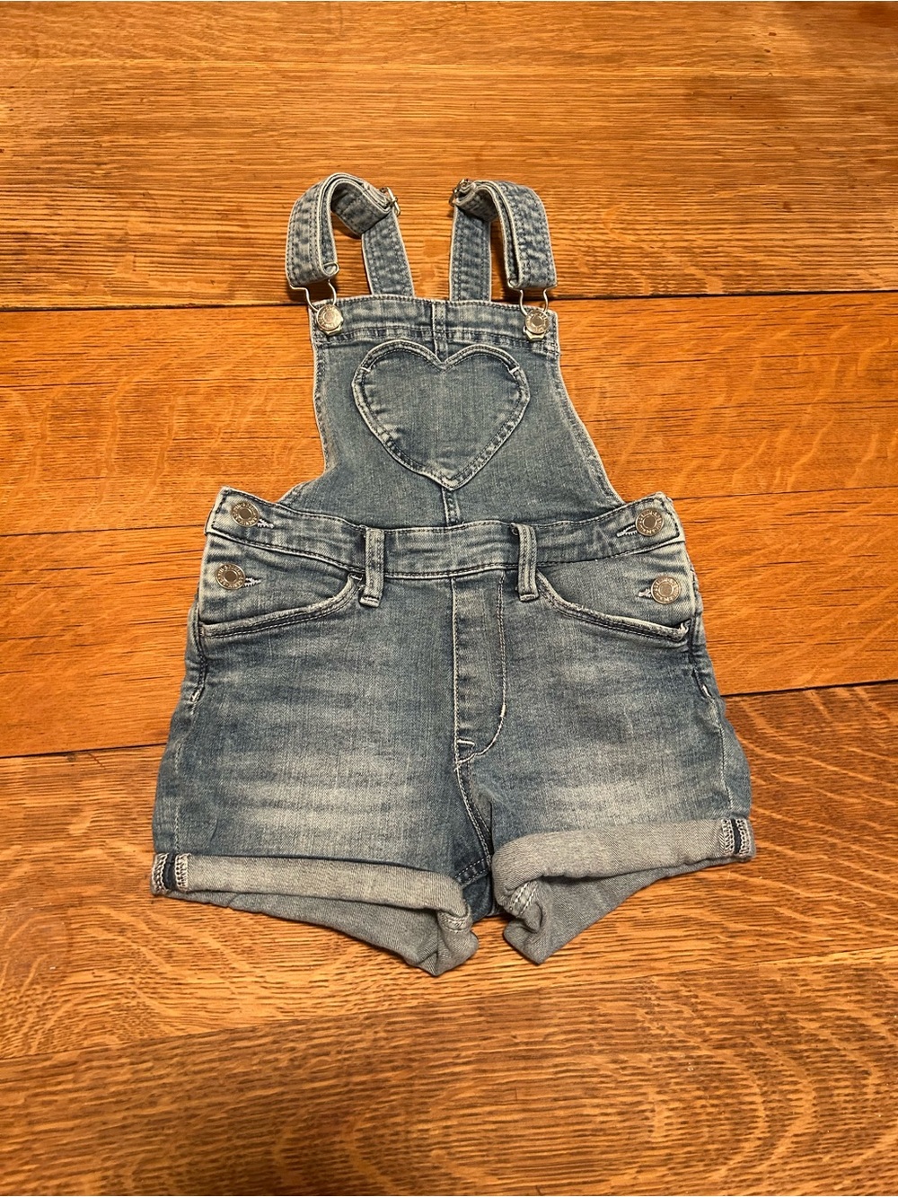 Girls' Denim Short Overalls with Heart Pocket - Blue